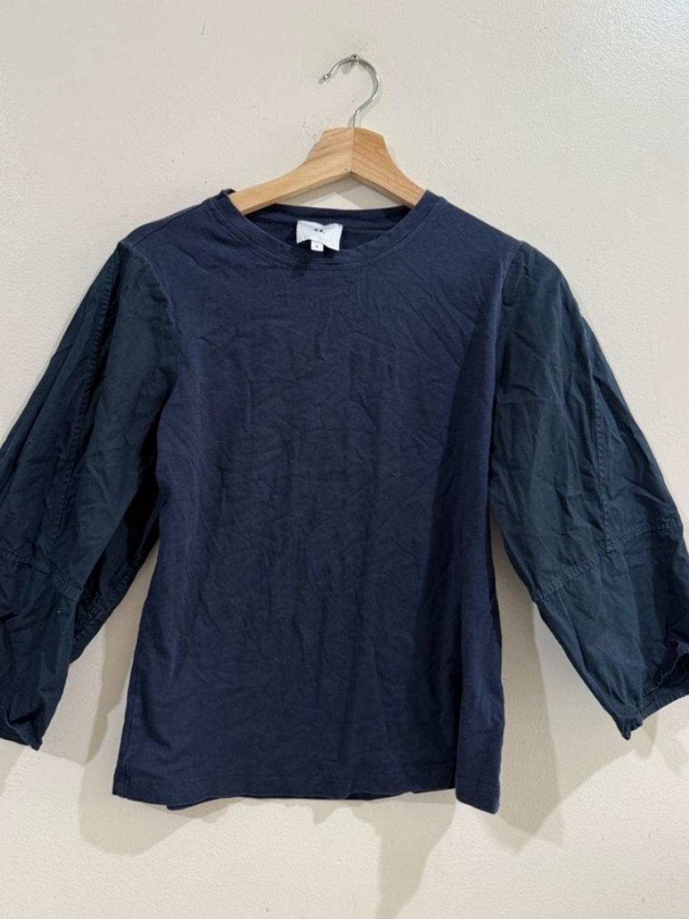 G Women's Navy Long Sleeve Blouse with Balloon Sleeves